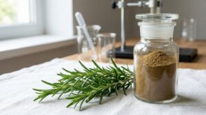 Rosemary extract carnosic acid powder and fresh sprig