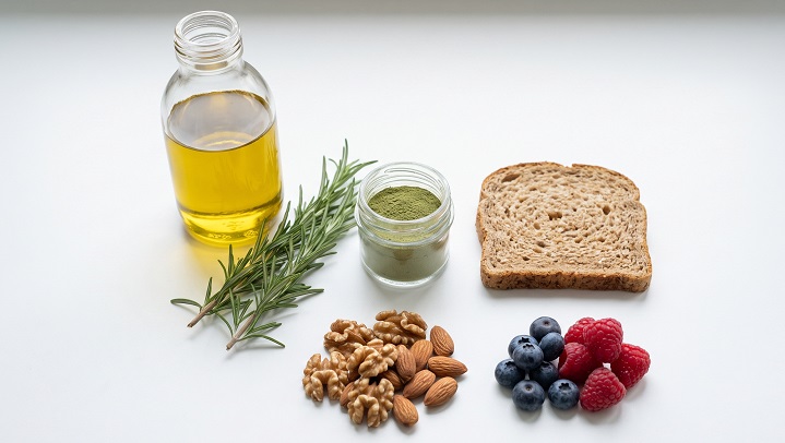 Natural food preservation ingredients including rosemary extract and mixed nuts