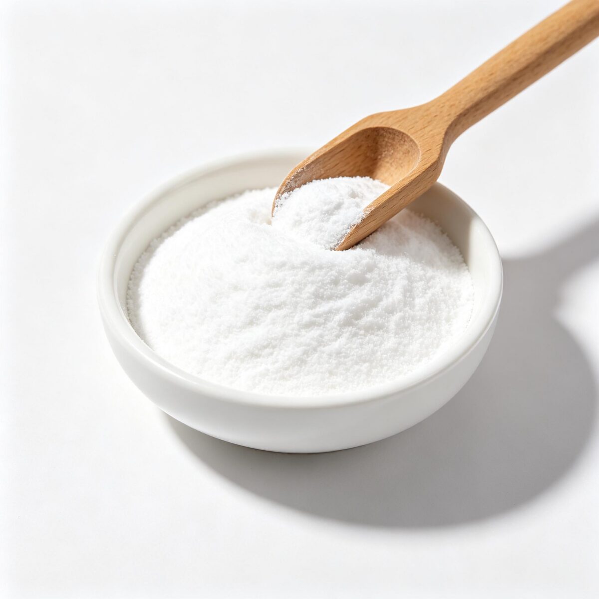 Hyaluronic acid powder in white bowl